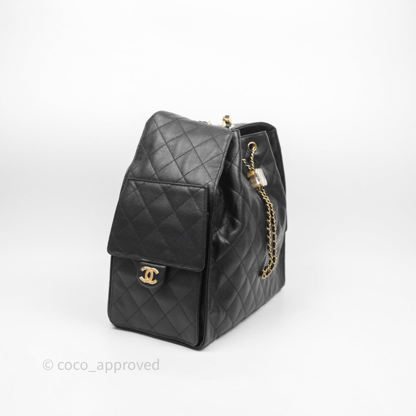 Chanel 25 Medium Black Caviar Aged Gold Hardware