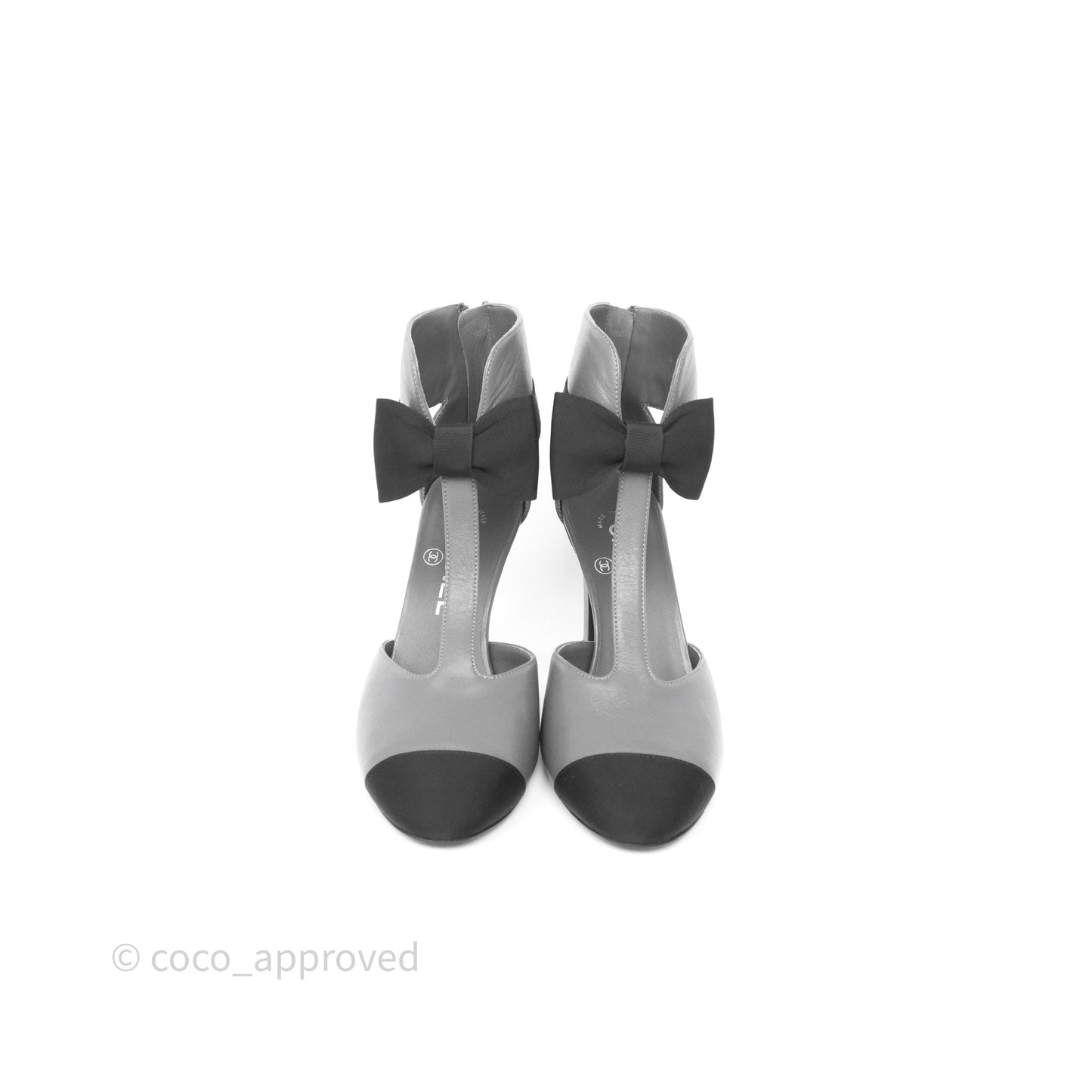 Chanel Cap Toe Bow Ankle-cuff Sandals Grey Black Lambskin