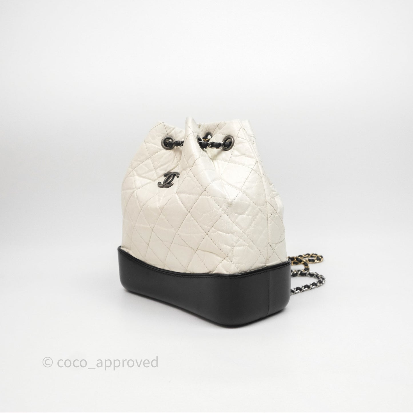Chanel Small Gabrielle Backpack White Black Aged Calfskin