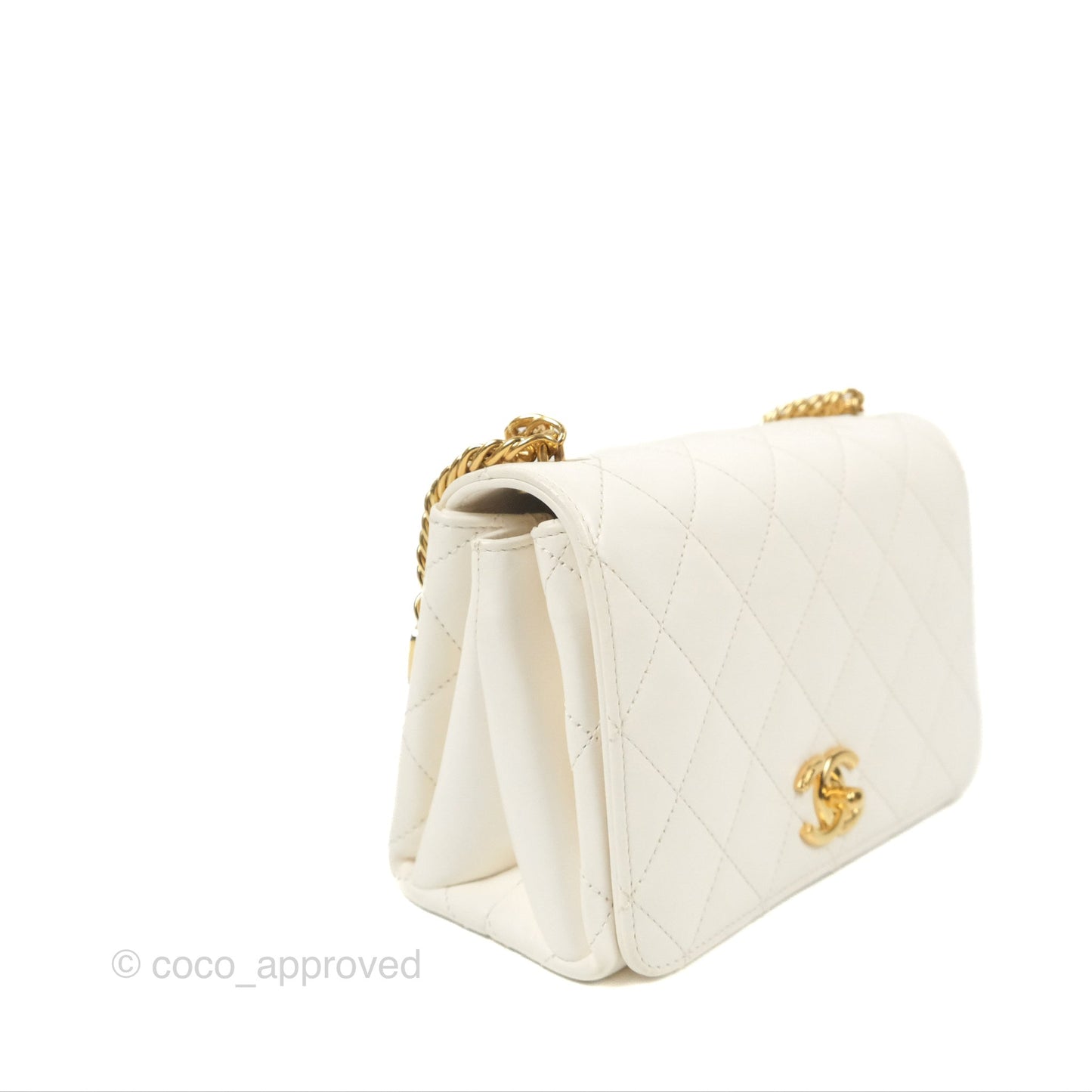 Chanel Mini Flap Bag with Enamel Charm Chain White Lambskin Gold Hardware