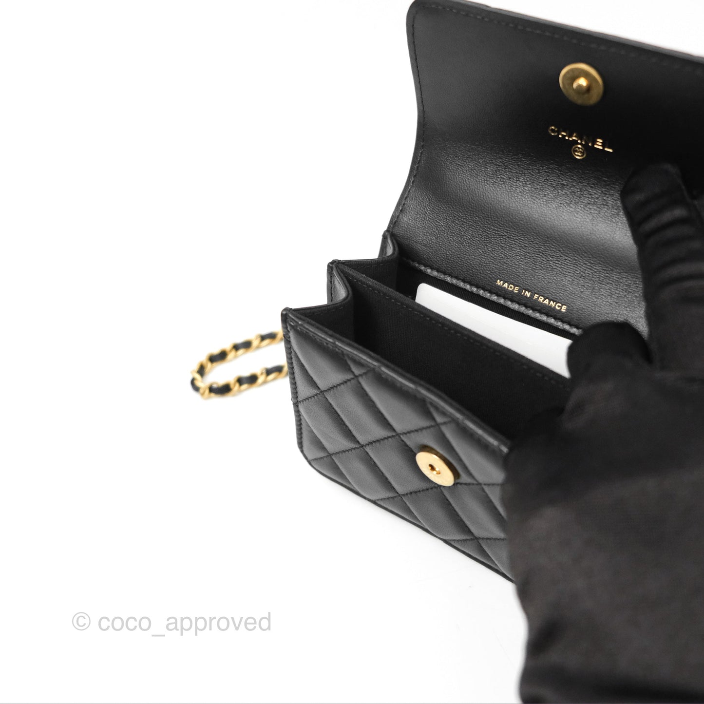 Chanel Top Handle Clutch With Chain Black Lambskin Aged Gold Hardware