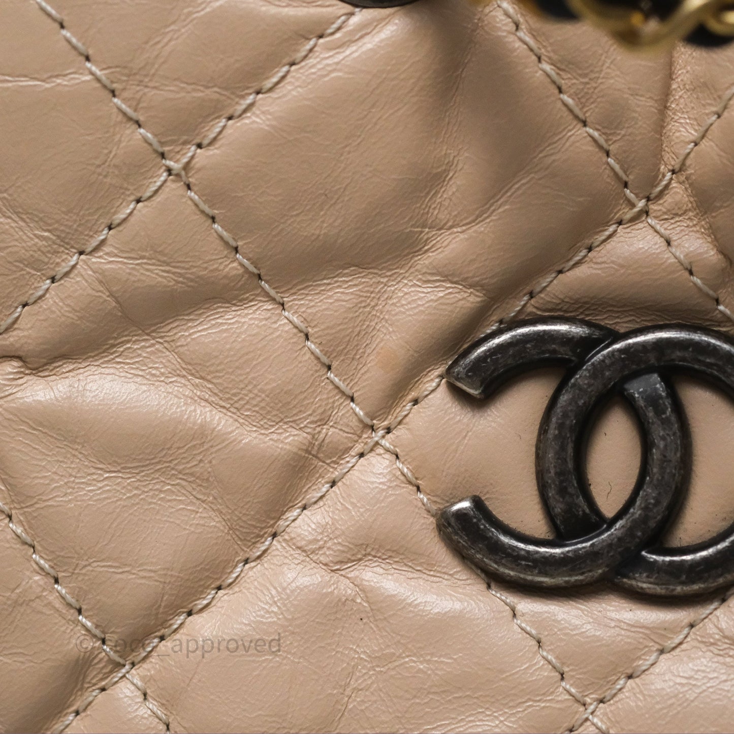 Chanel Small Gabrielle Backpack Beige Black Aged Calfskin