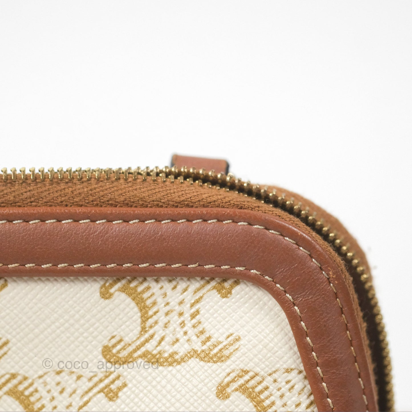Celine Clutch With Chain Triomphe Canvas Lambskin White/Tan