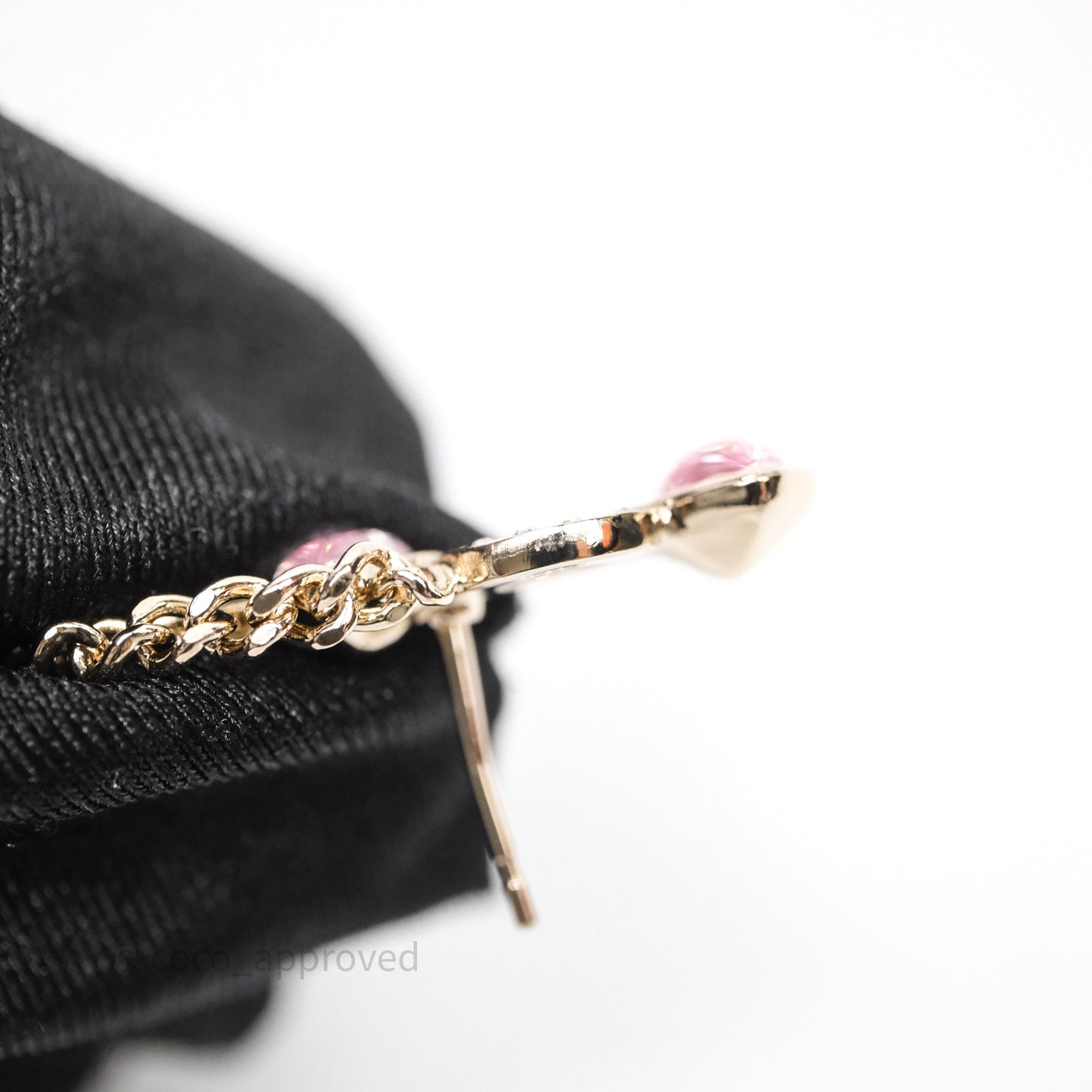 Chanel Crystal COCO Pink Heart Earrings Gold Tone 22B