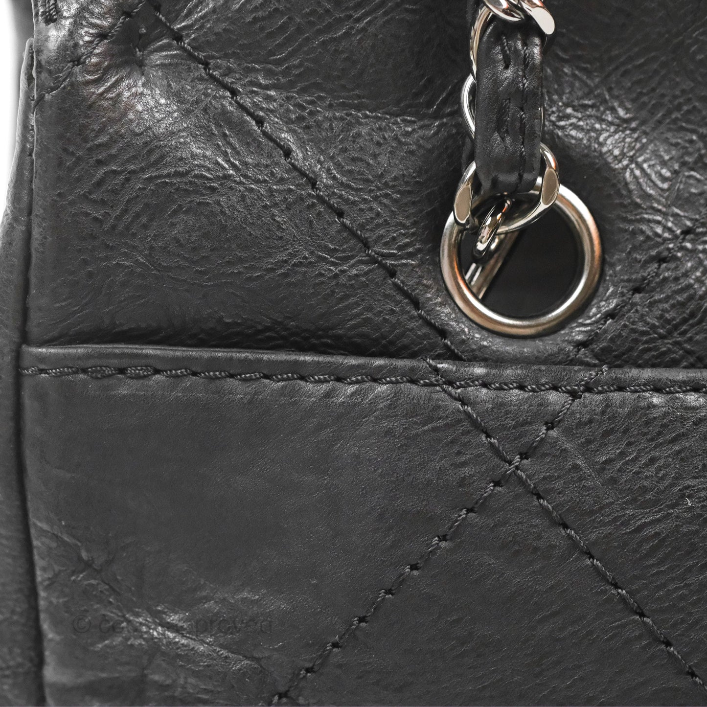 Chanel Large Hamptons Shopping Tote Black Washed Calfskin