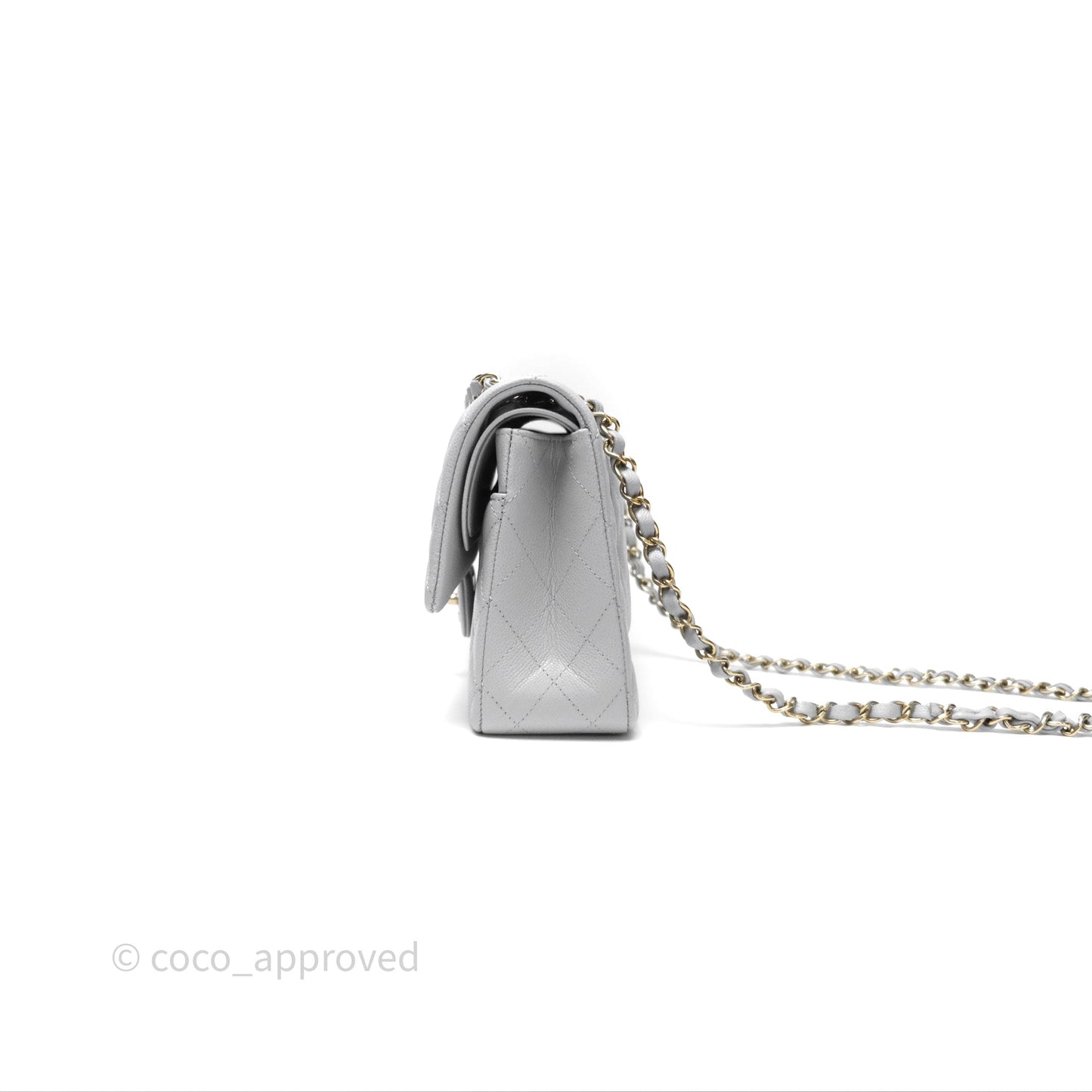 Chanel M/L Medium Classic Flap Quilted Grey Caviar Gold Hardware