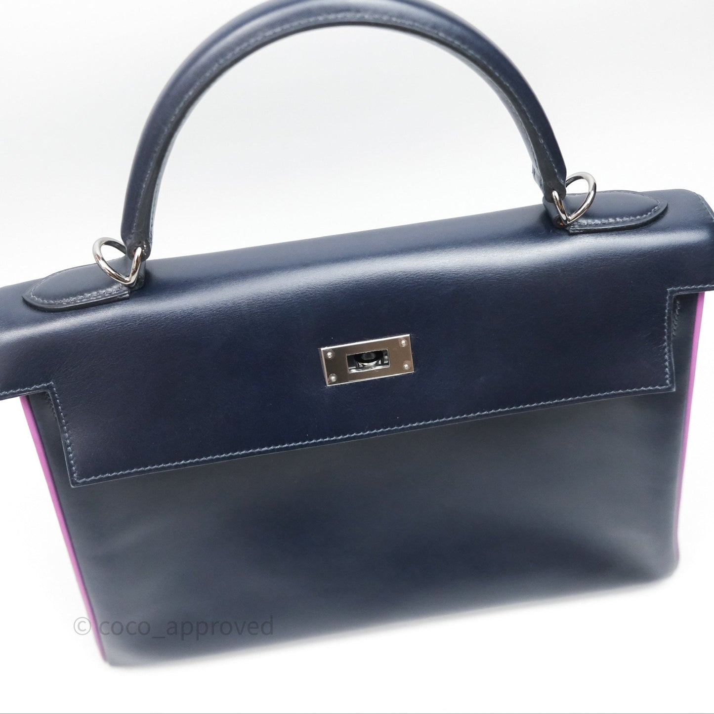 Hermès Vintage Kelly 32 Retourn Navy/Purple Box Leather Palladium Hardware