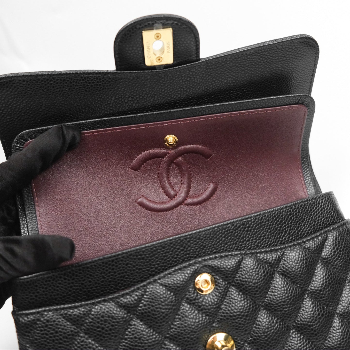 Chanel Small Classic Flap Quilted Black Caviar Gold Hardware