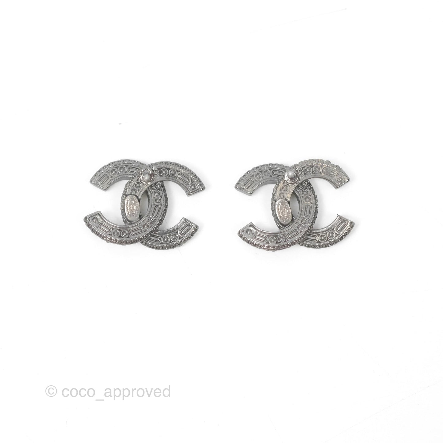 Chanel Crystal CC Earrings Black Tone