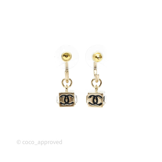 Chanel CC Crystal Square Drop Earrings Gold Tone 25C