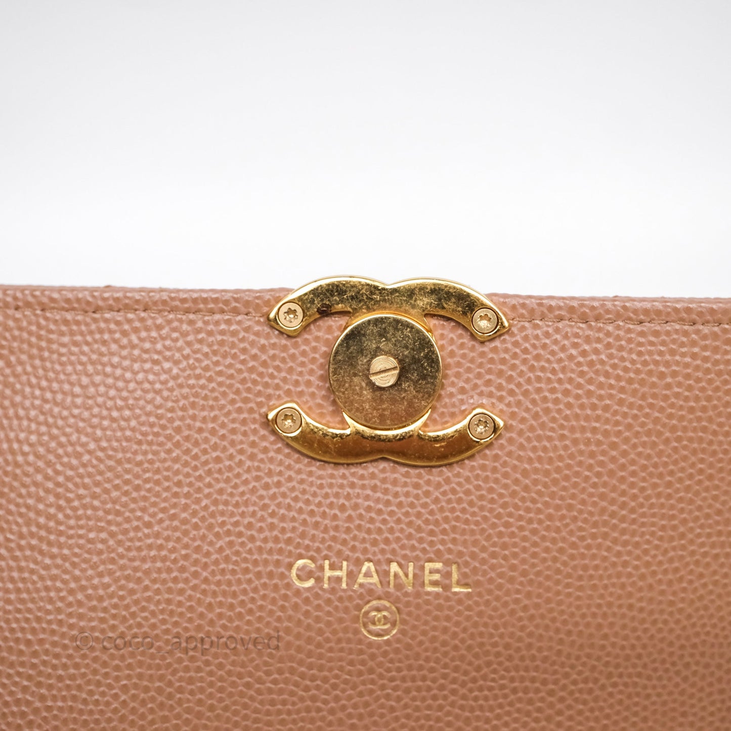Chanel Coco First Phone Holder Dark Beige Caviar Gold Hardware 22K