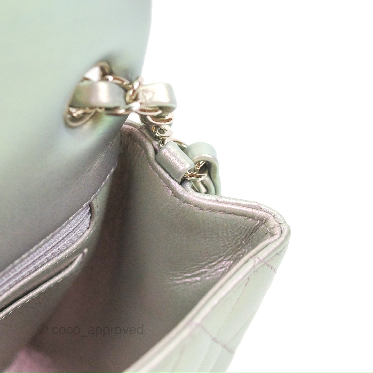 Chanel Quilted Mini Rectangular Iridescent Lilac Calfskin Silver Hardware