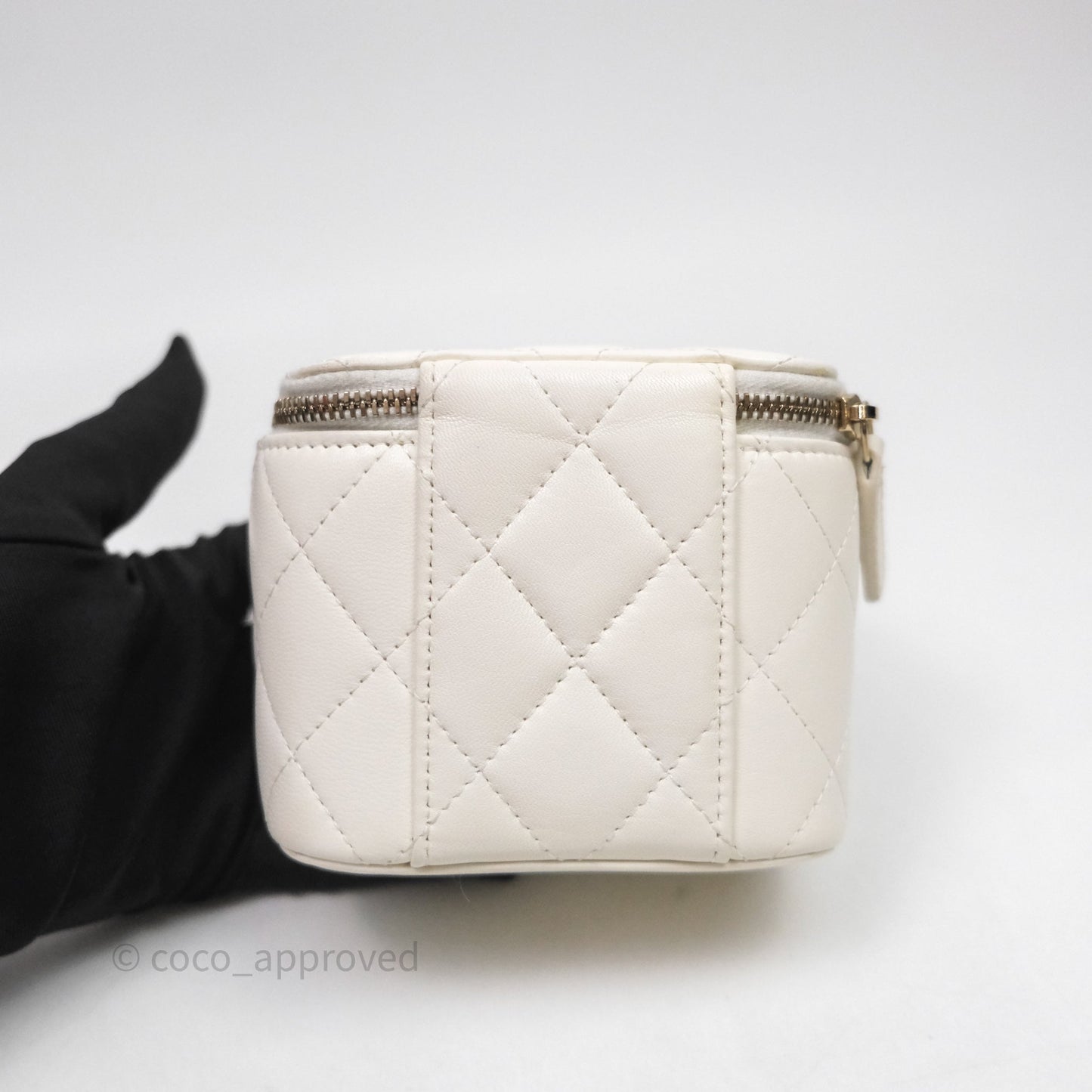 Chanel Quilted Pearl Crush Mini Vanity With Chain Ivory White Lambskin Aged Gold Hardware