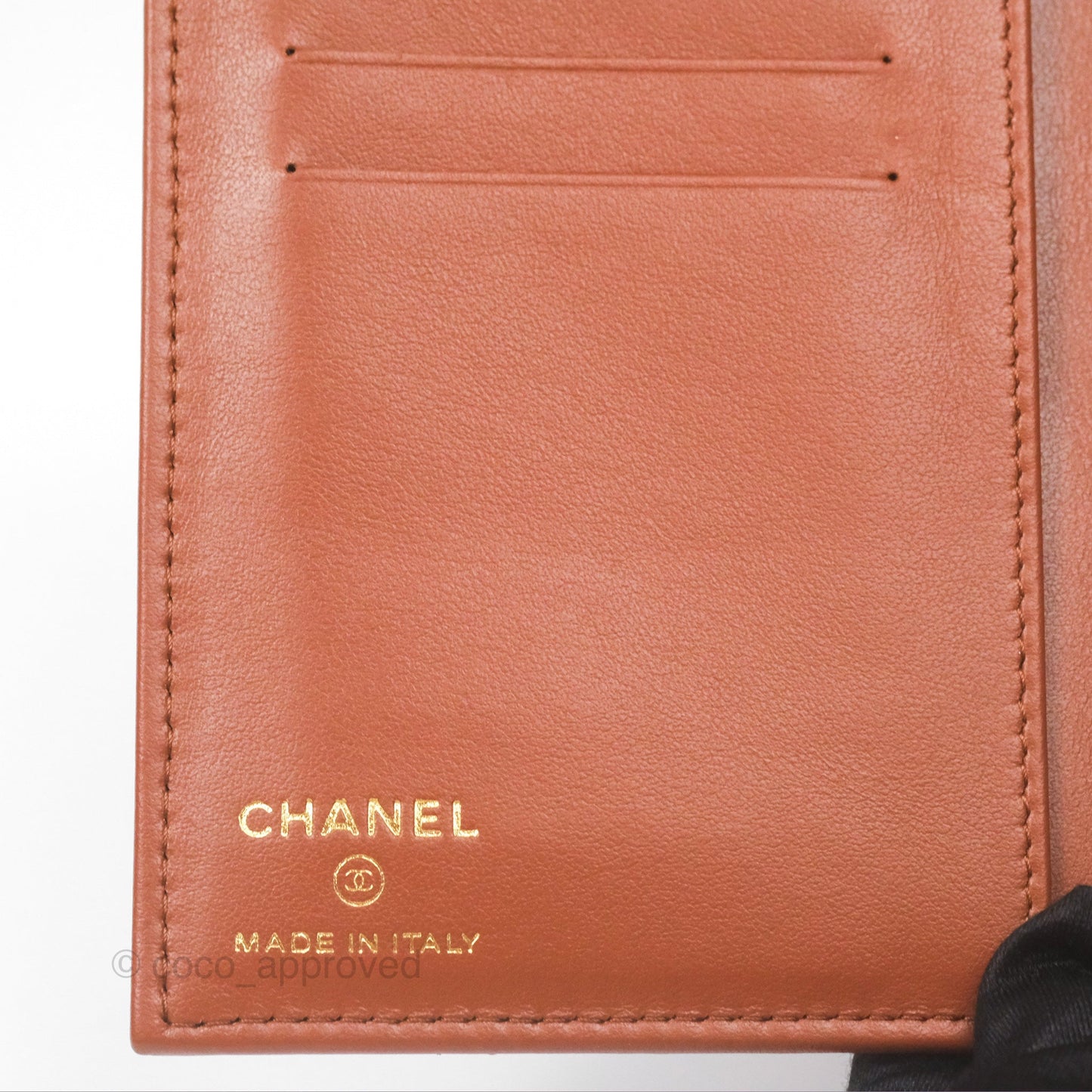 Chanel 19 Quilted Passport Holder Tan Lambskin Gold Hardware