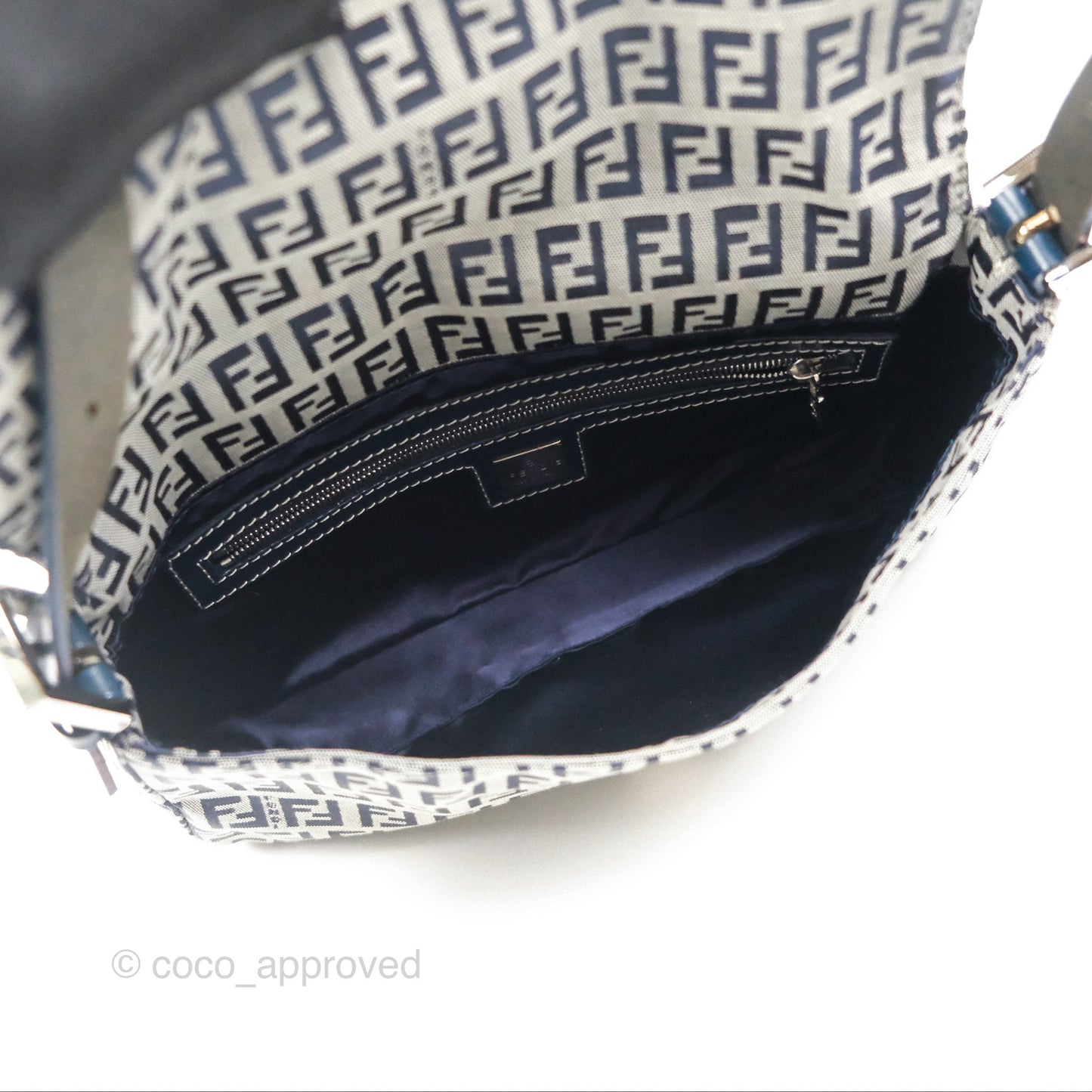Fendi Vintage Baguette Shoulder Bag Grey/ Navy Canvas