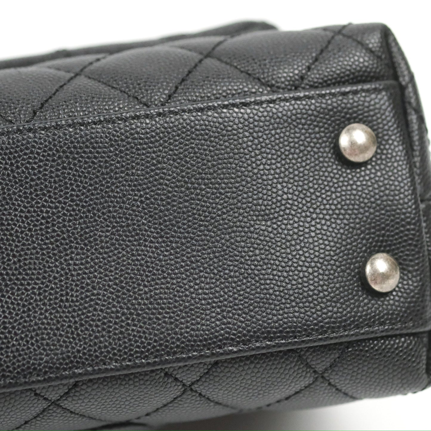 Chanel Small Coco Handle Quilted Black Caviar Ruthenium Hardware Olive Lizard Handle