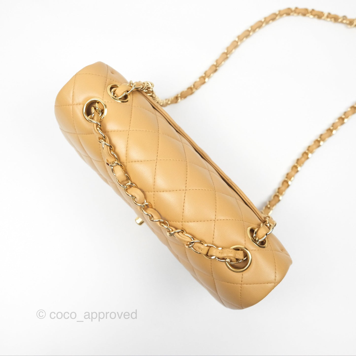 Chanel Vintage Small Classic Flap Beige Lambskin 24K Gold Hardware