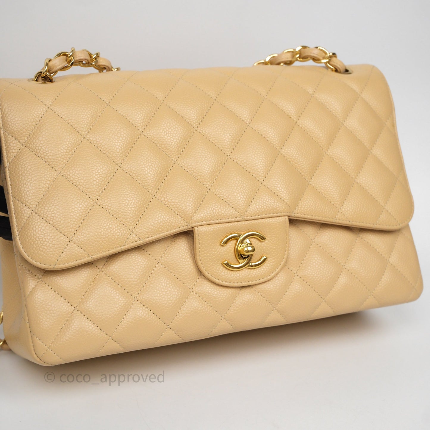 Chanel Jumbo Double Flap Beige Caviar Gold Hardware⁣⁣