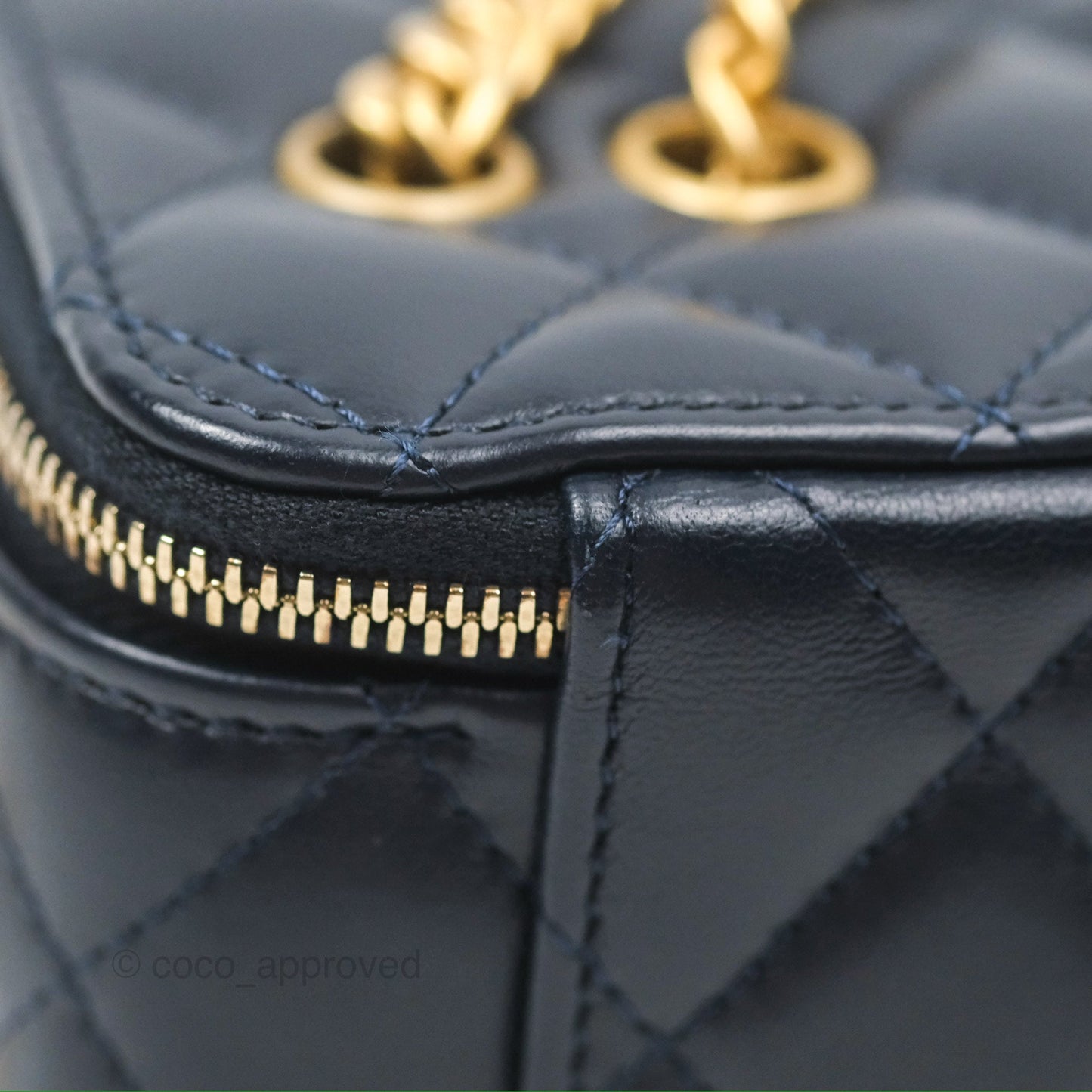 Chanel All Slide Vanity with Adjustable Chain Navy Lambskin Aged Gold Hardware