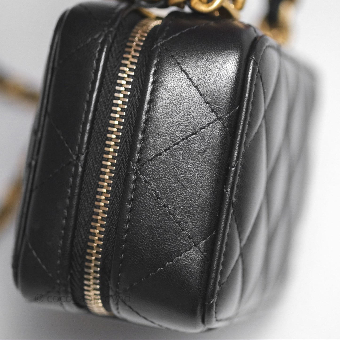 Chanel Top Handle Vanity Case Black Lambskin Aged Gold Hardware 22A