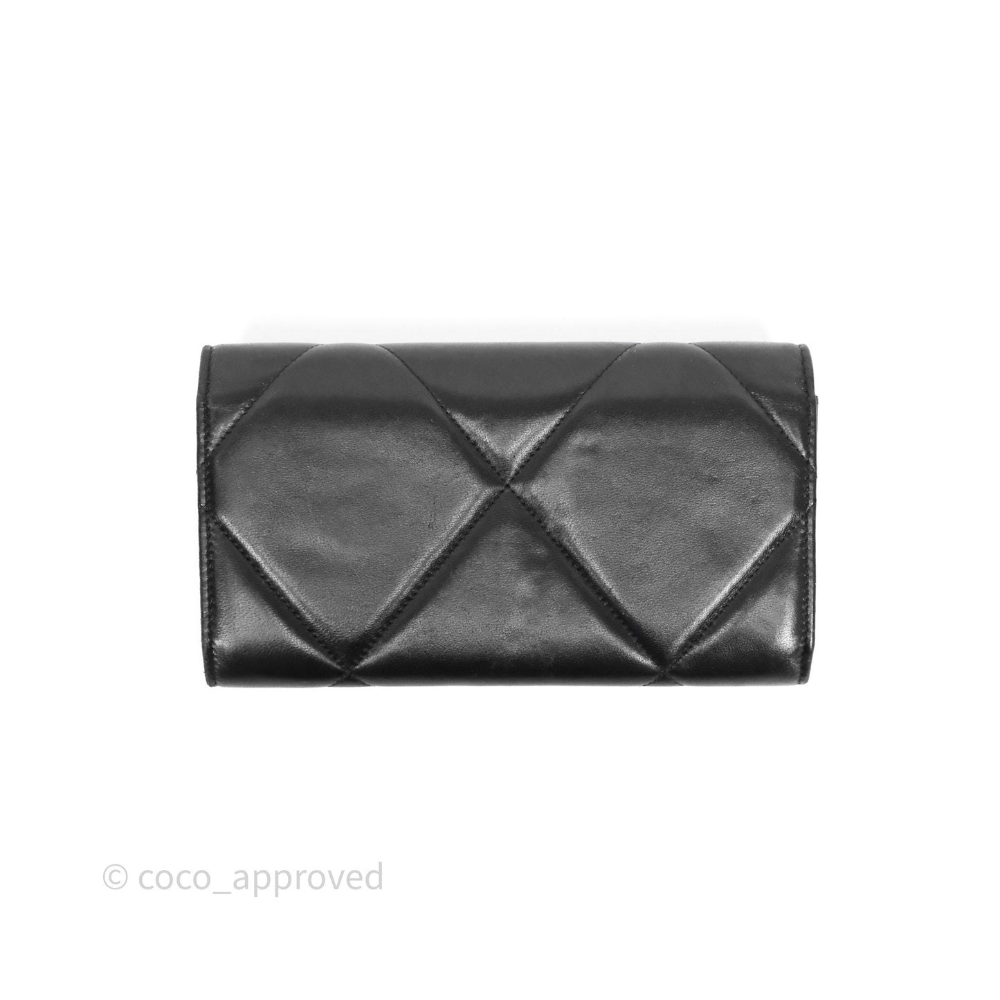Chanel Quilted 19 Flap Long Wallet Black Lambskin Aged Gold Hardware