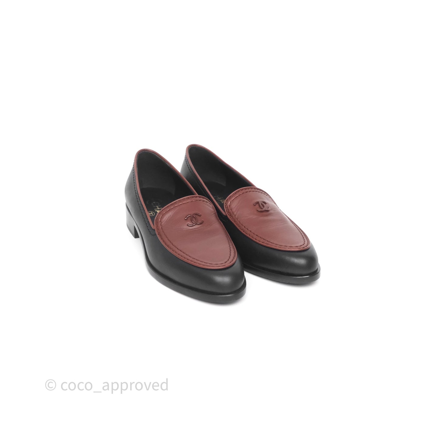 Chanel CC Loafers Black/ Brown Calfskin Size 35.5