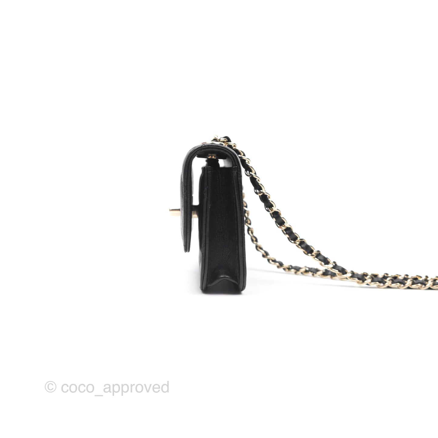 Chanel Mini Quilted Trendy CC Card Holder With Chain Black Lambskin Gold Hardware