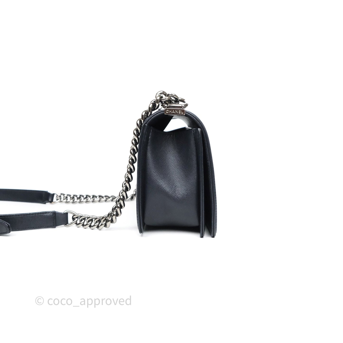 Chanel Medium Boy Chevron Dark Navy Caviar Silver Hardware