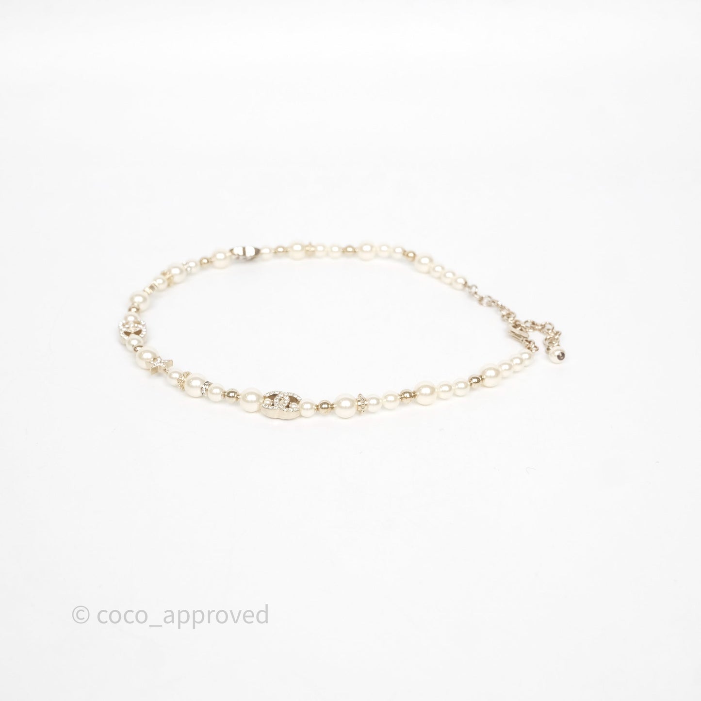 Chanel Crystal CC Star Pearl Choker Gold Tone 23A