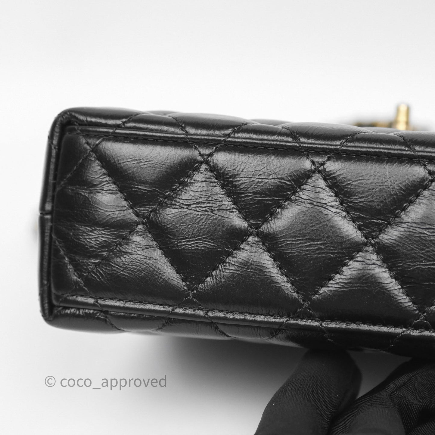 Chanel Kelly Bag Quilted Black Shiny Crumpled Calfskin Aged Gold Hardware