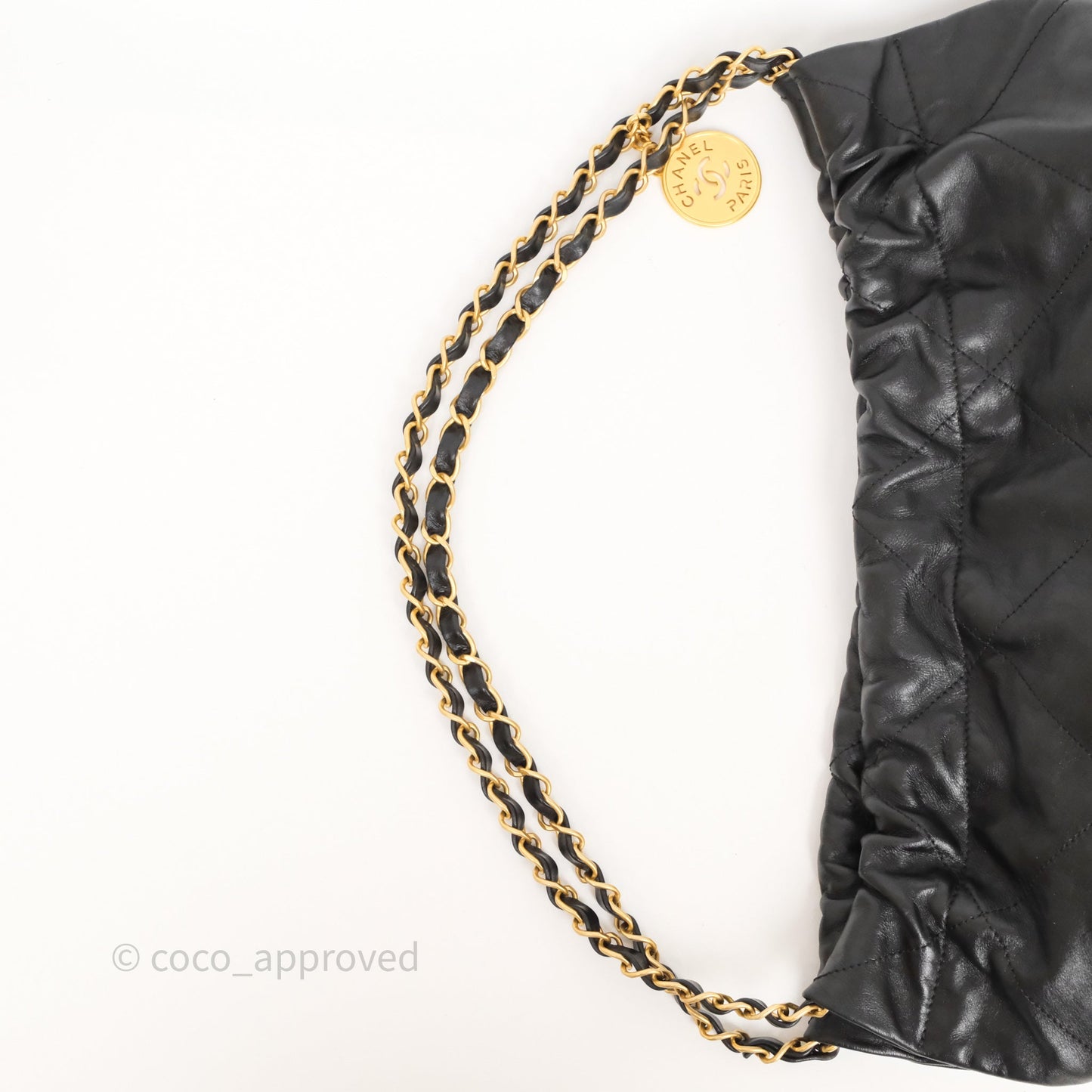 Chanel 22 Bag Medium Black Crumpled Calfskin Aged Gold Hardware