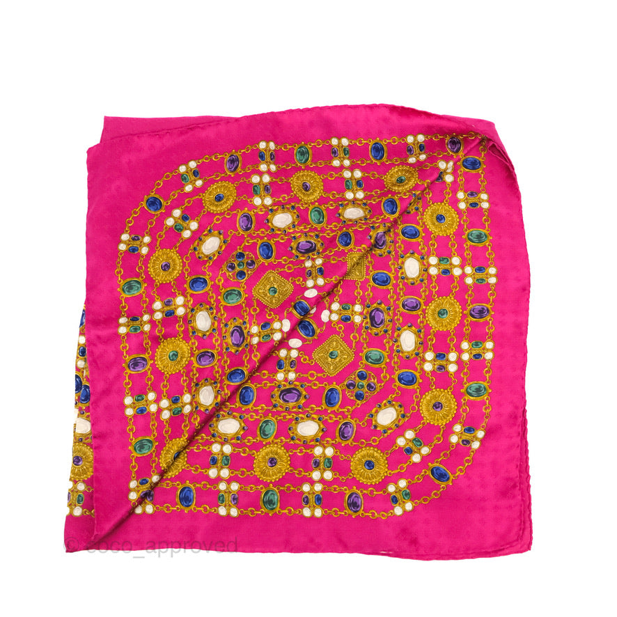 Chanel Silk Gripoix Jewels Print Square Scarf Dark Fuchsia Pink