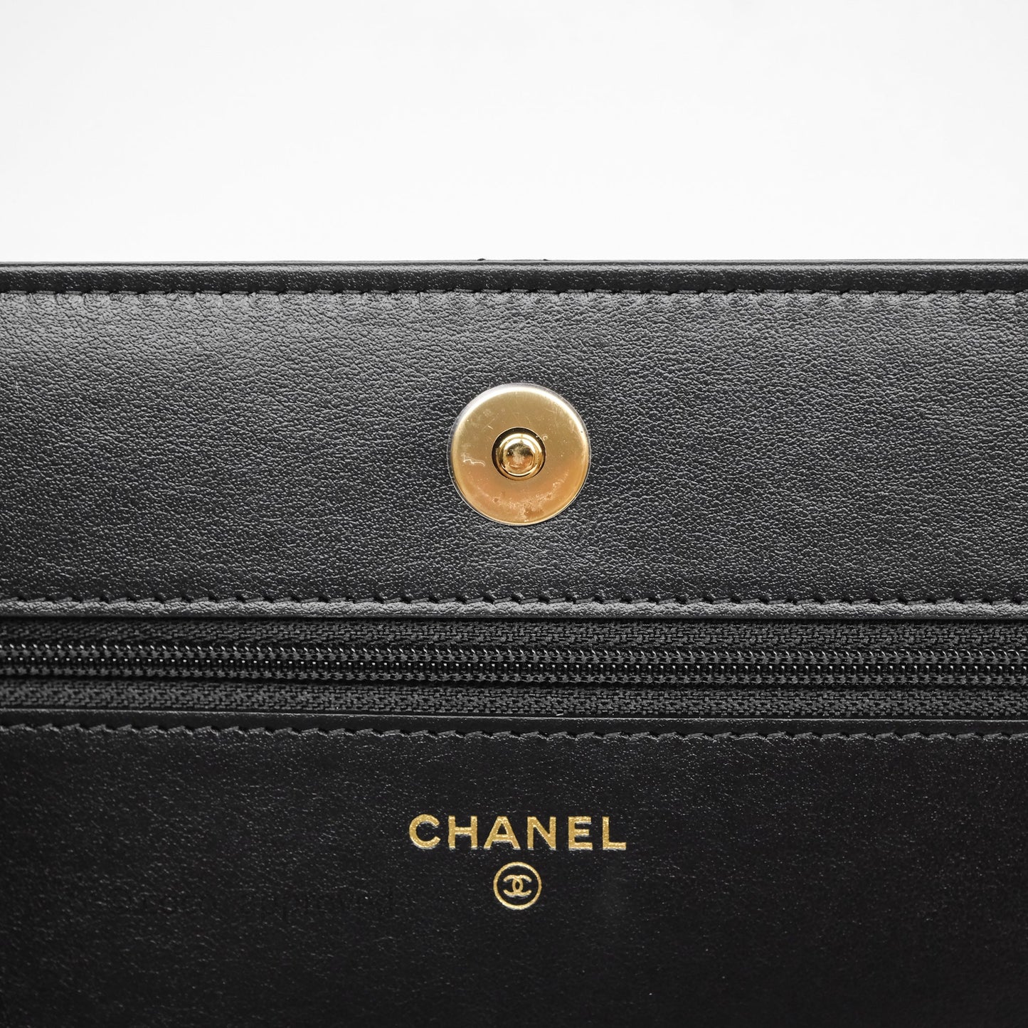 Chanel Quilted Wallet on Chain WOC Stitching Black Calfskin Gold Hardware