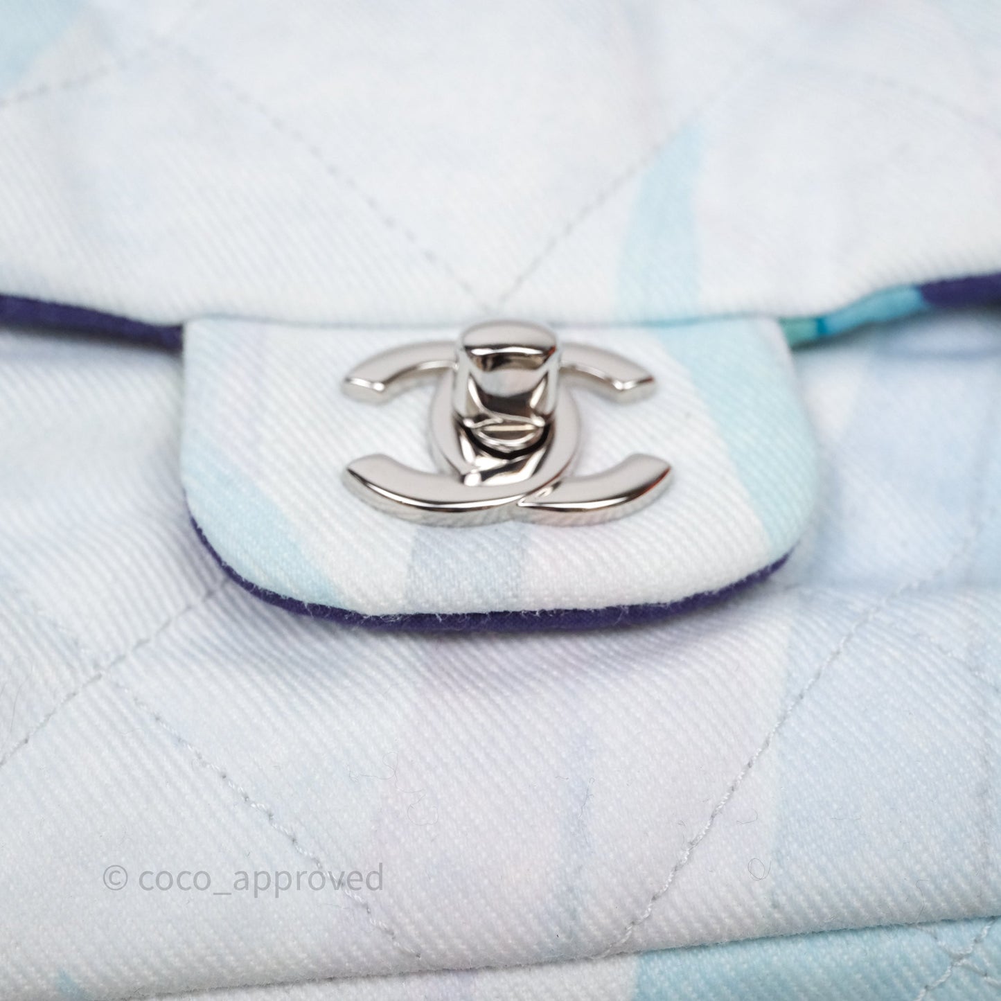 Chanel Single Flap Bag Blue Watercolour Denim Silver Hardware
