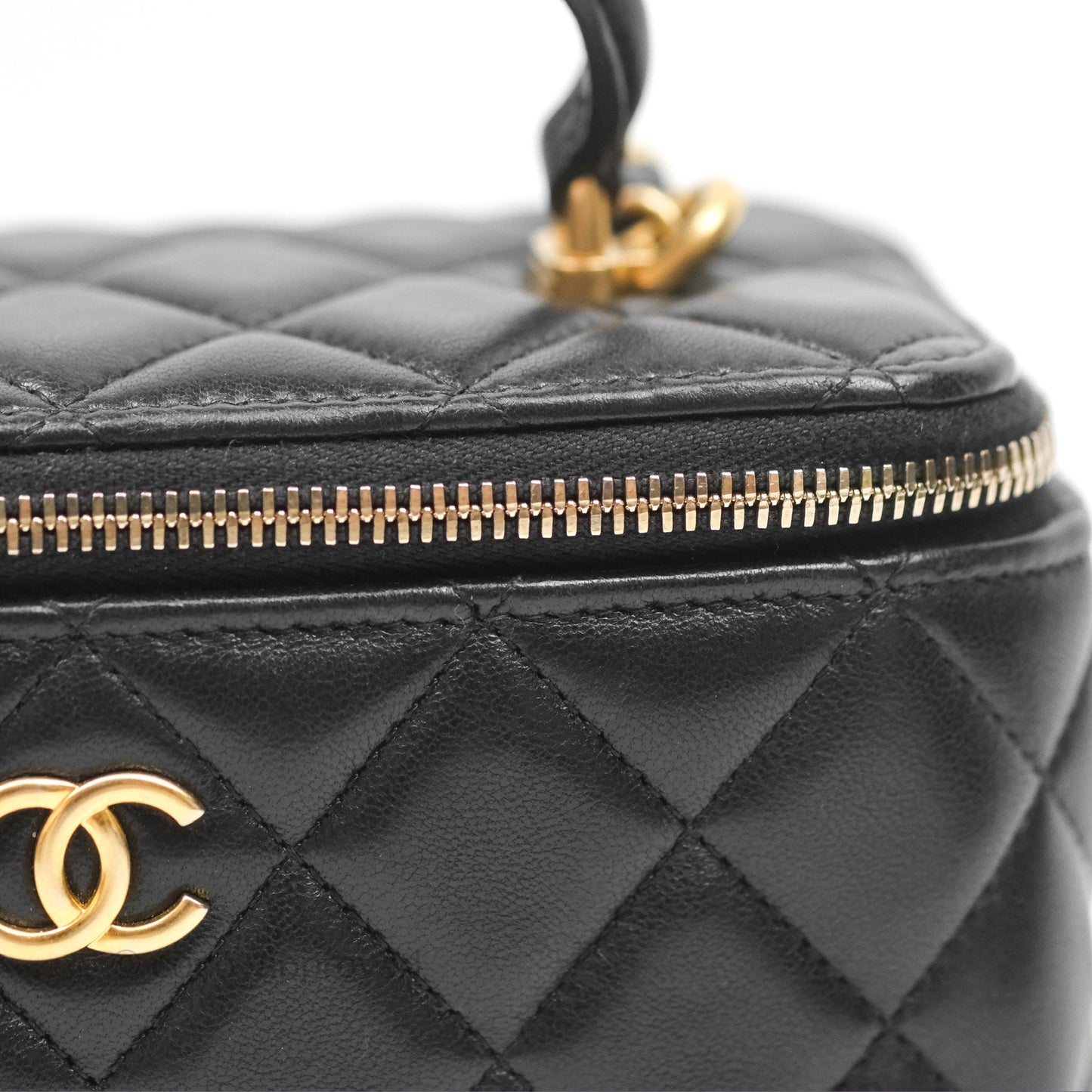 Chanel Vanity Rectangular Top Handle Black Lambskin Aged Gold Hardware