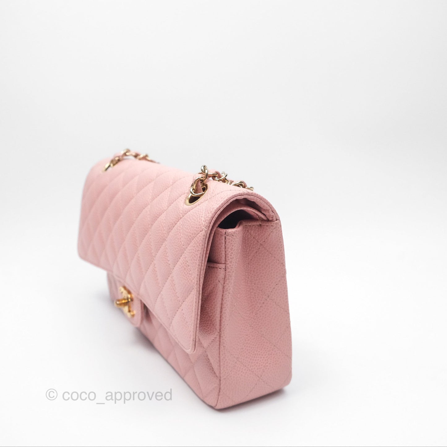 Chanel Vintage Classic M/L Medium Flap Quilted Sakura Pink Caviar 24K Gold Hardware
