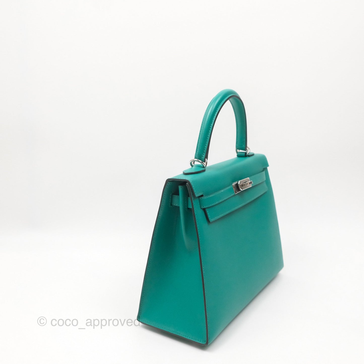 Hermès Sellier Kelly 25 Madame Leather Vert Verone U1/ Bleu De Prusse 7P Palladium Hardware