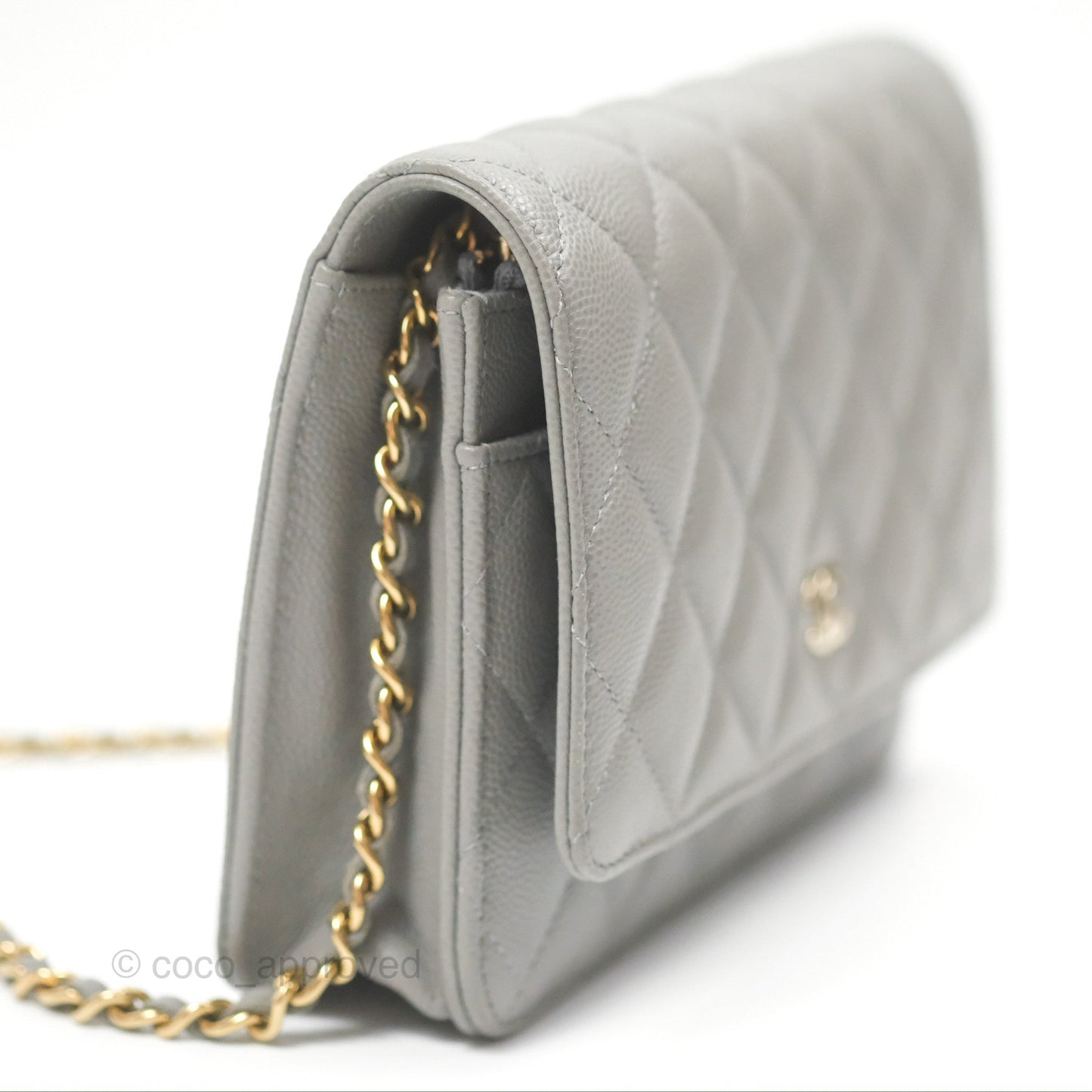 Chanel Classic Wallet on Chain WOC Quilted Grey Caviar Gold Hardware