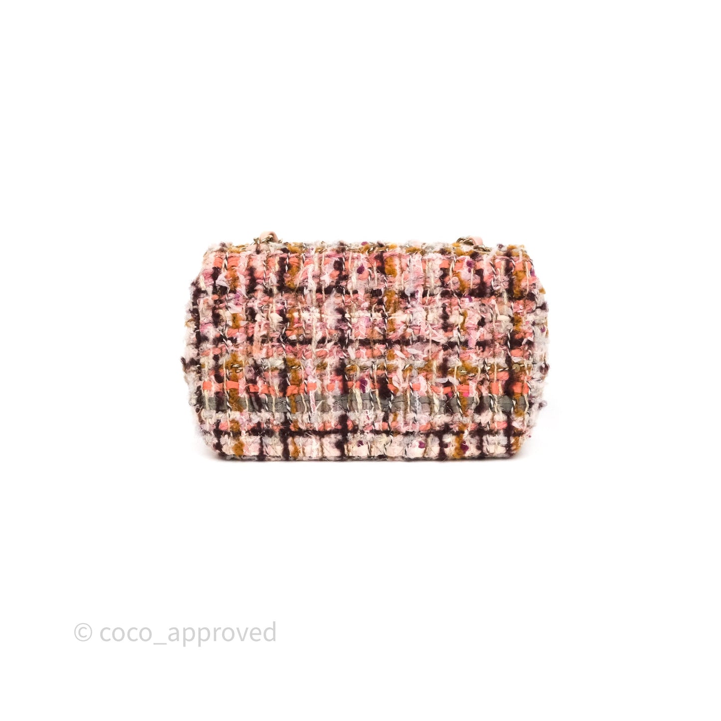 Chanel Mini Rectangular Pink Burgundy Tweed Gold Hardware 23K