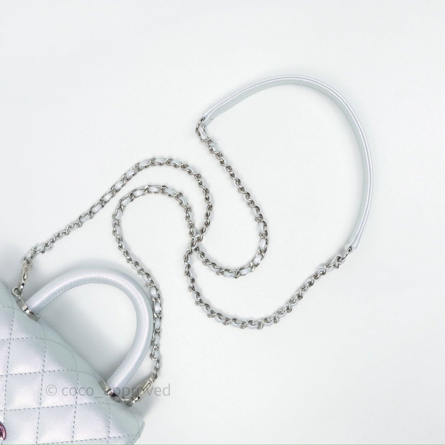 Chanel Mini Coco Handle Quilted Iridescent Light Blue Caviar Rainbow Hardware