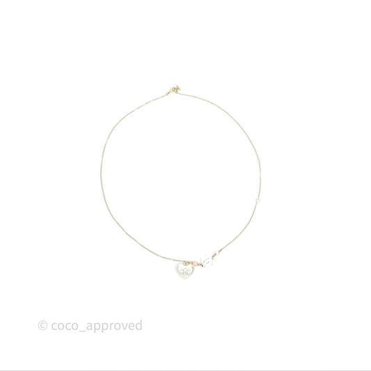 Chanel Crystal CC Pearl Heart Pendant Necklace Gold Tone 21B
