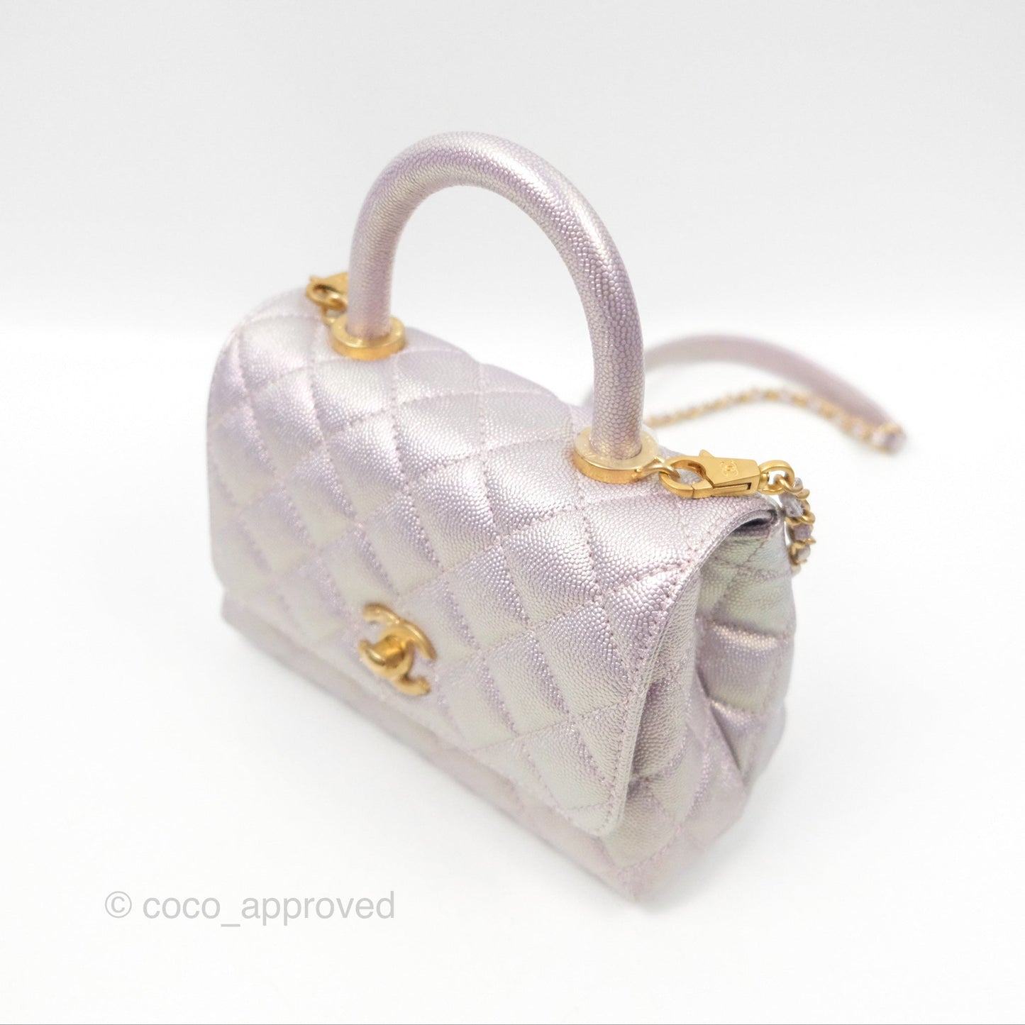 Chanel Mini Coco Handle Quilted Iridescent Purple Caviar Gold Hardware