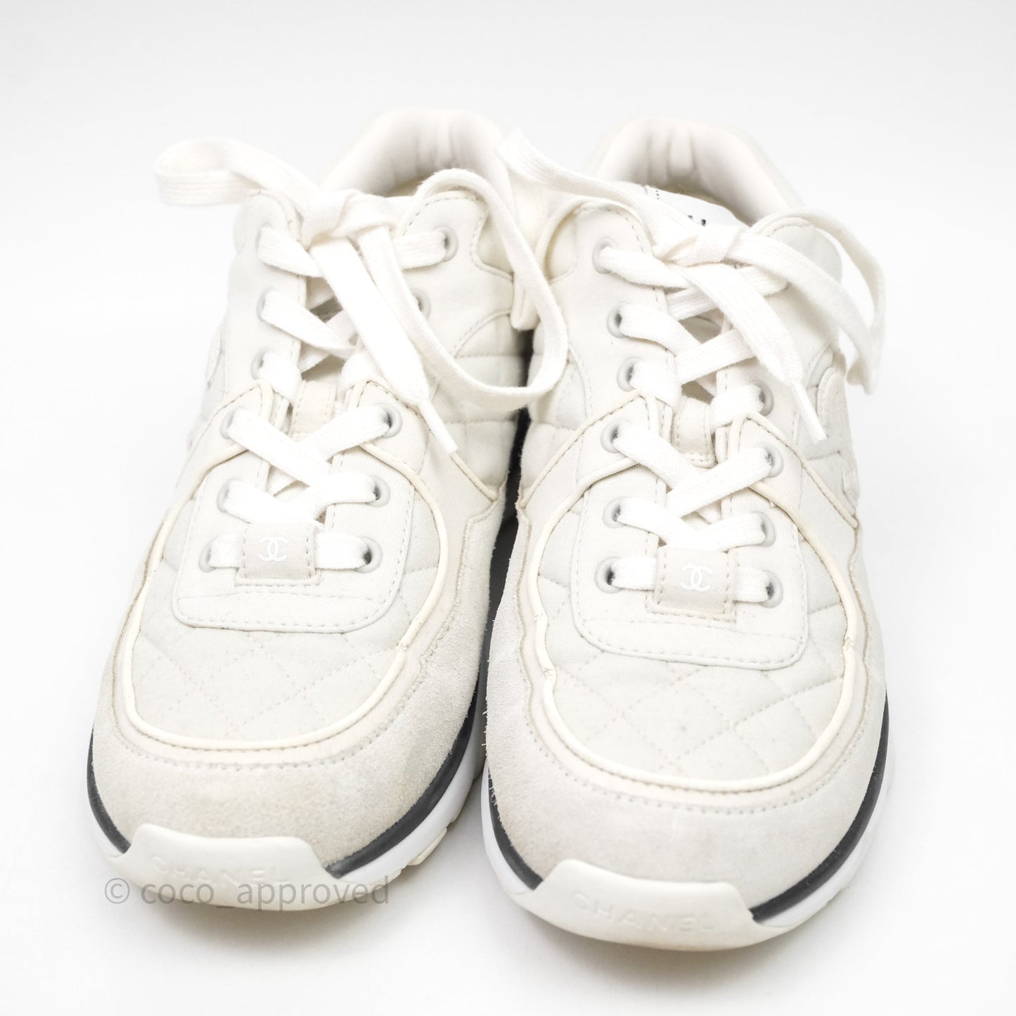 Chanel Logo Sneakers Light Grey Suede Calfskin Size 38.5