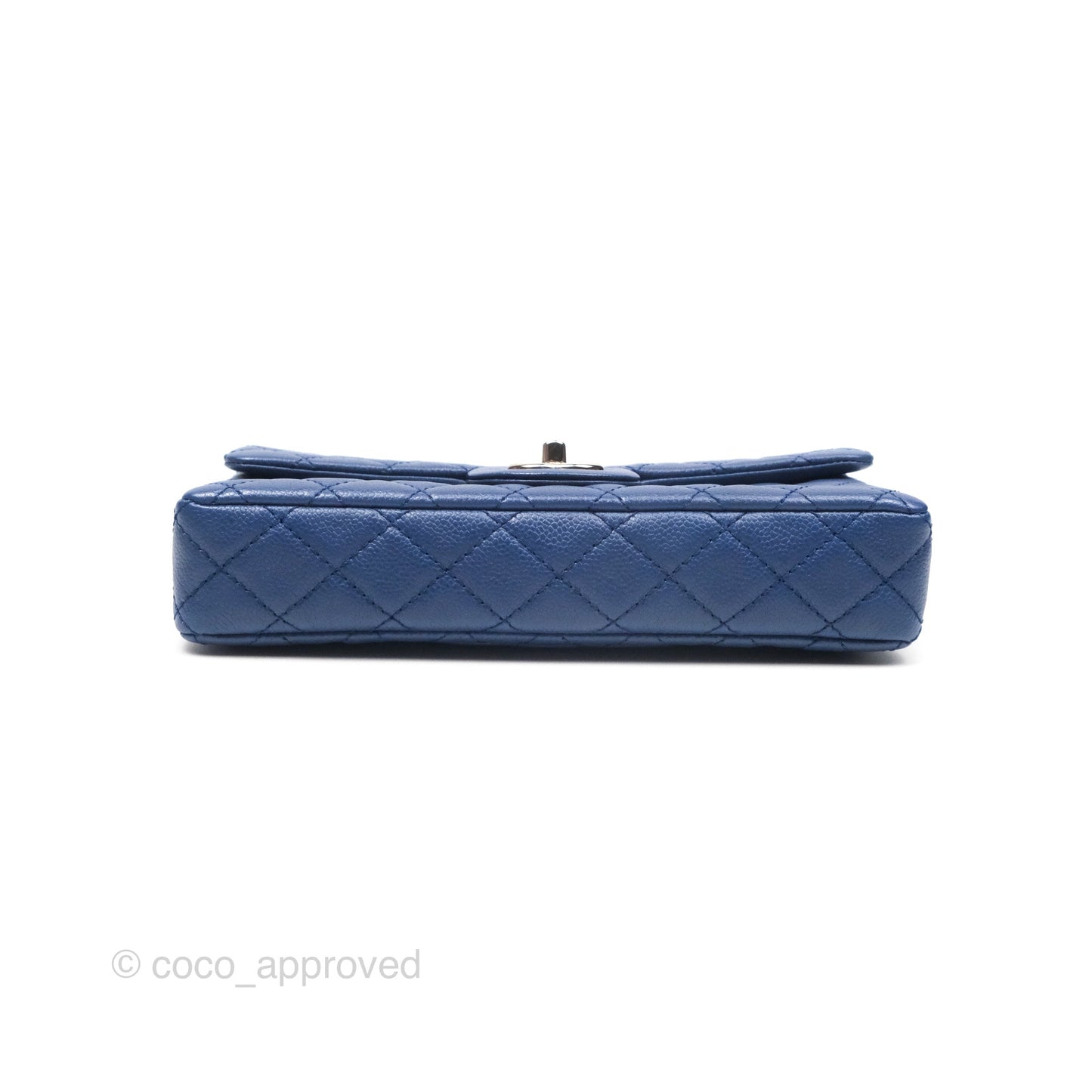 Chanel Quilted East West Flap Bag Blue Caviar Silver Hardware