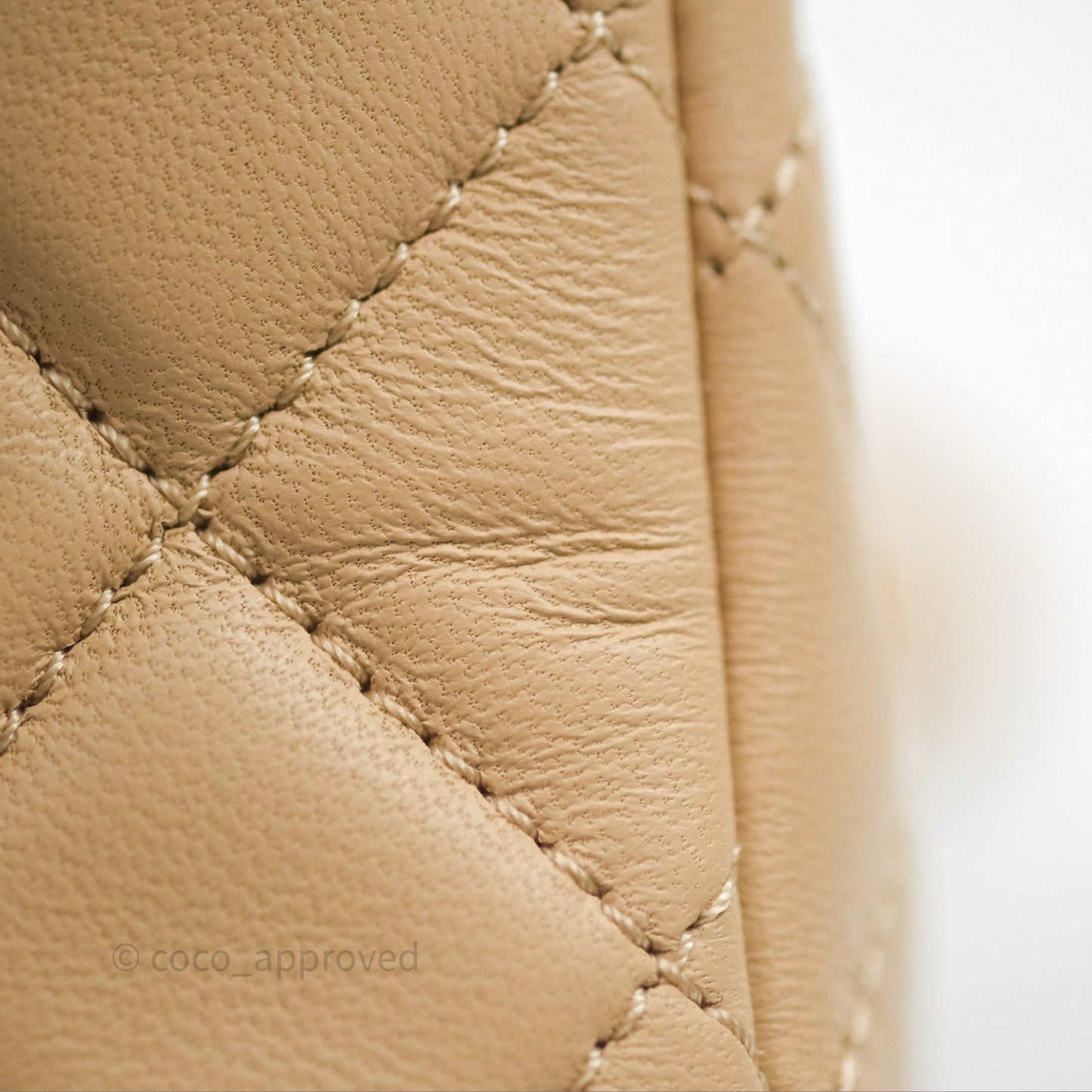 Chanel Pearl Crush Mini Square Quilted Beige Lambskin Aged Gold Hardware