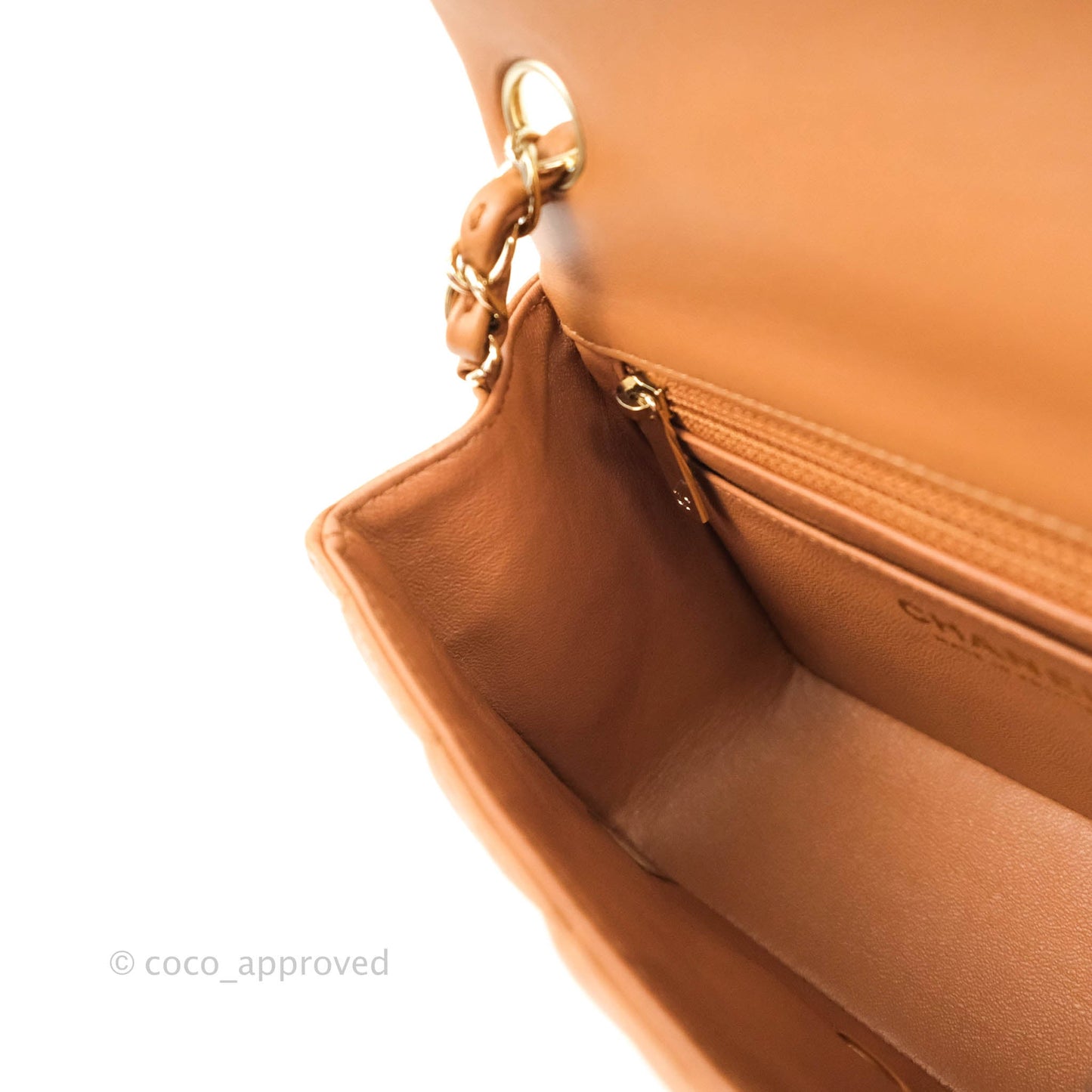 Chanel Classic Quilted Mini Square Caramel Dark Beige Lambskin Gold Hardware