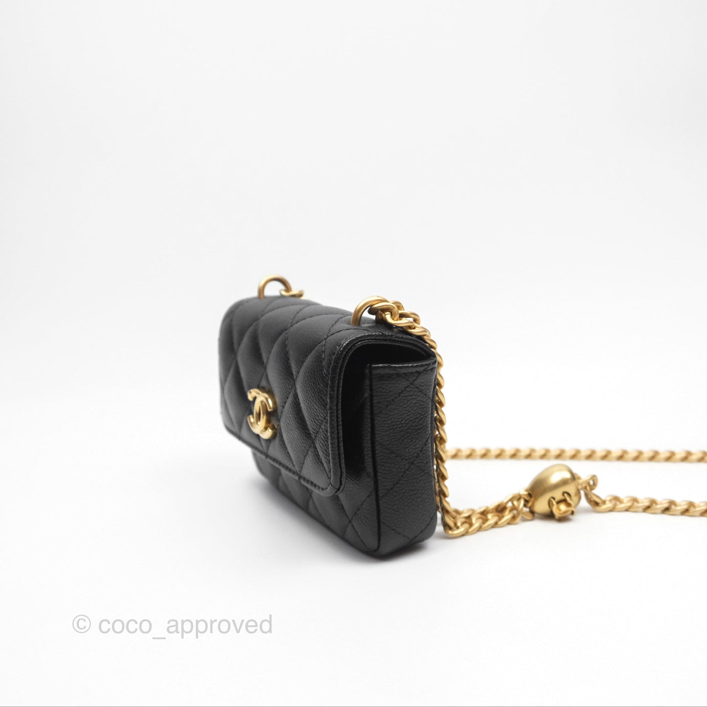 Chanel Mini Clutch With Heart Adjustable Chain Black Caviar Aged Gold Hardware