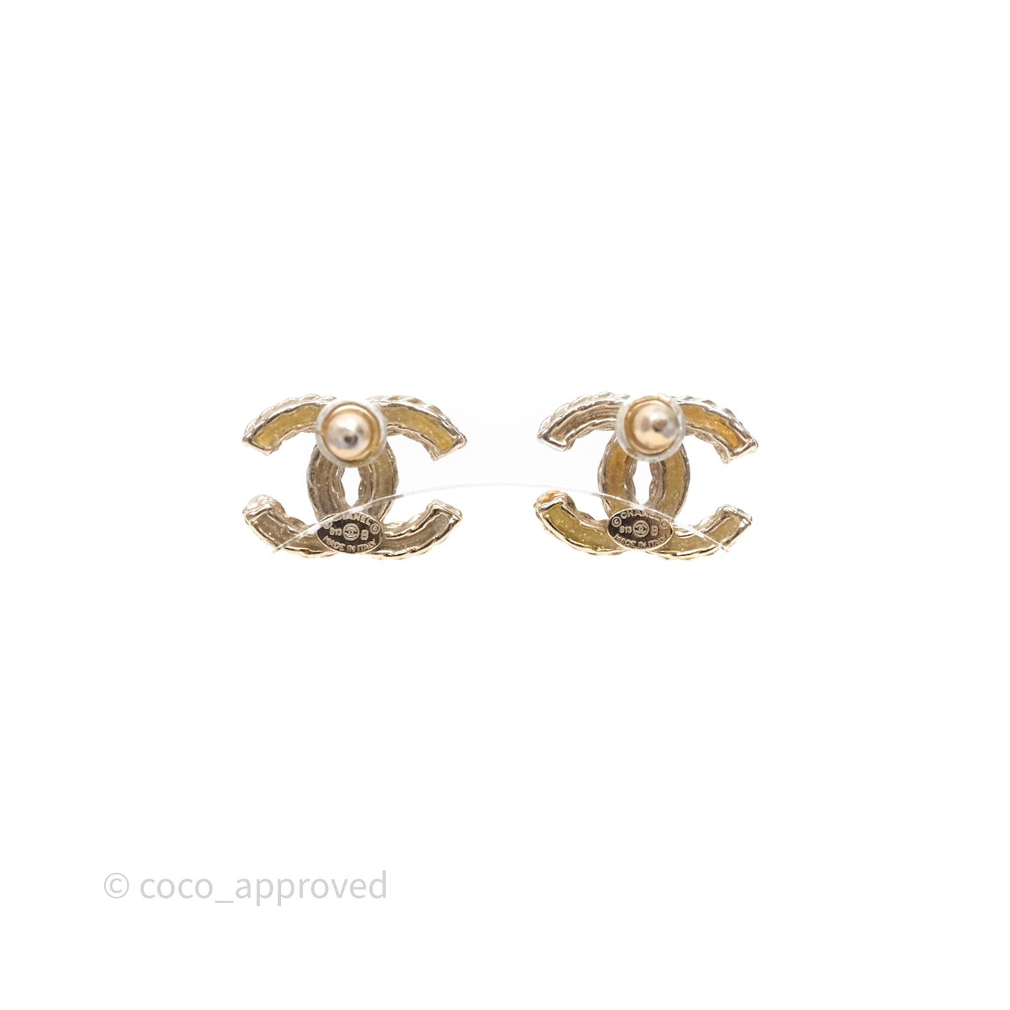 Chanel CC Crystals Earrings Gold Tone 13B