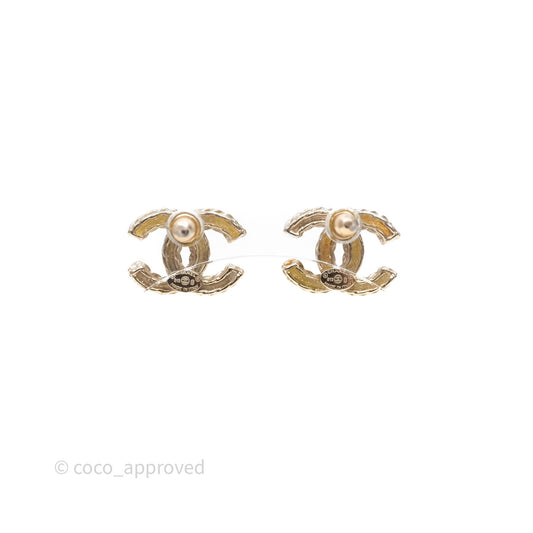 Chanel CC Crystals Earrings Gold Tone 13B