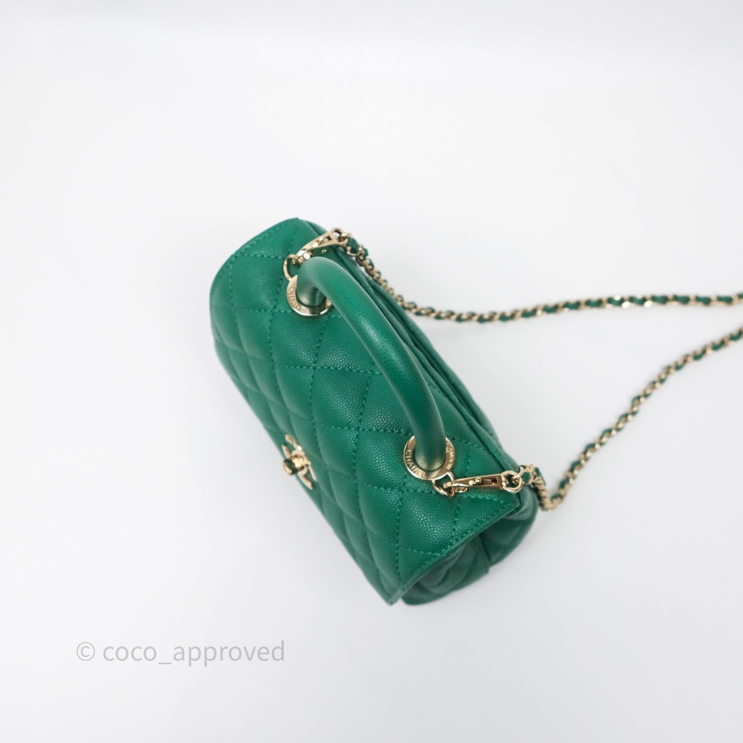 Chanel Mini Coco Handle Quilted Green Caviar Gold Hardware